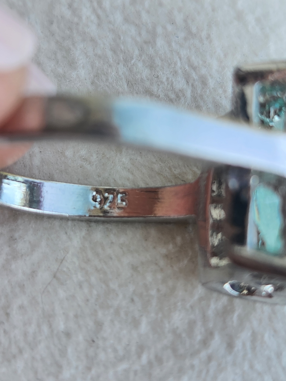 Vintage 925 Sterling Silver Statement Ring Aqua Blue Emerald-Cut Glass Stone 9.7 - Picture 6 of 8